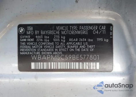 2011 BMW 335I z USA, uszkodzony, nr VIN WBAPM5C59BE577801